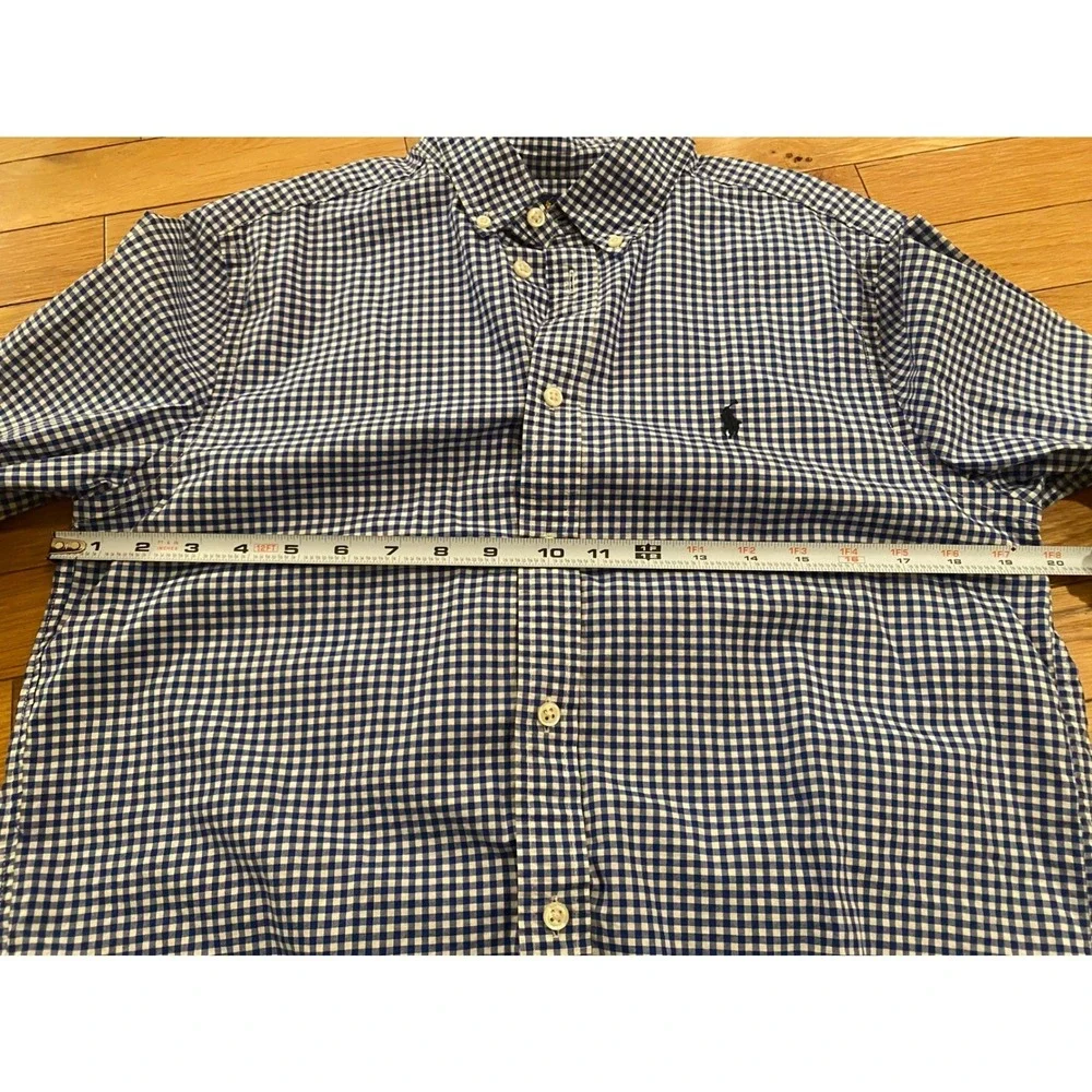 Boys Ralph Lauren XL Blue Gingham Checkered Button Down‎ Long Sleeve Stretch